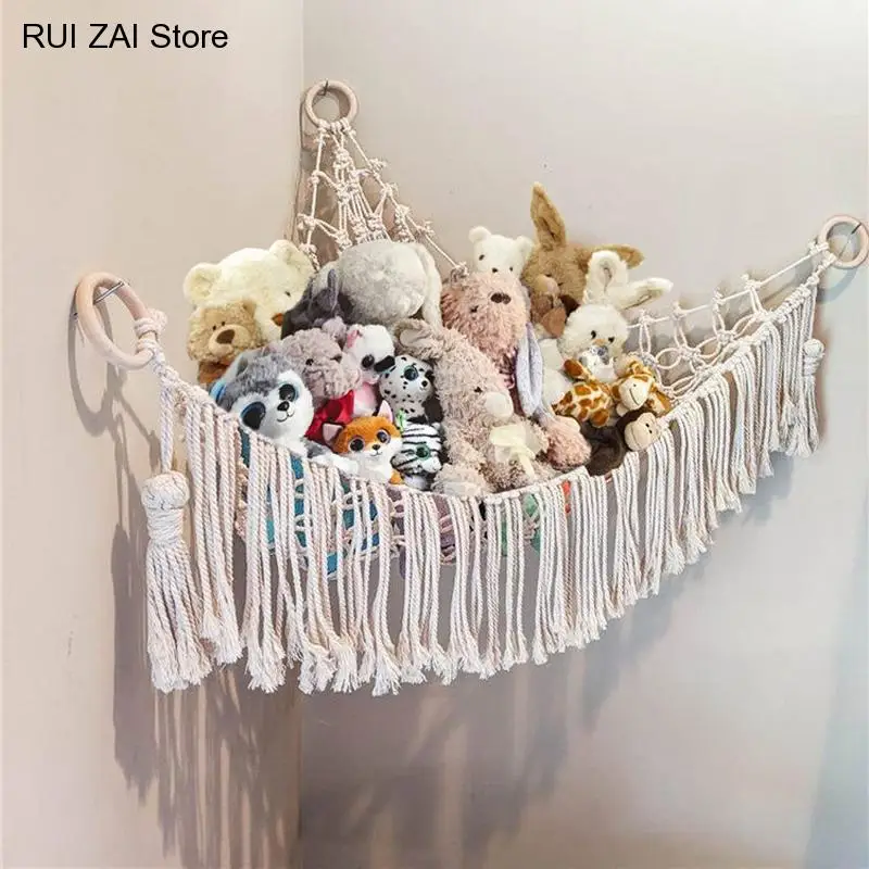 Macrame hammock storage net for children's room, toys storage, decoration, toys, animals, organizer