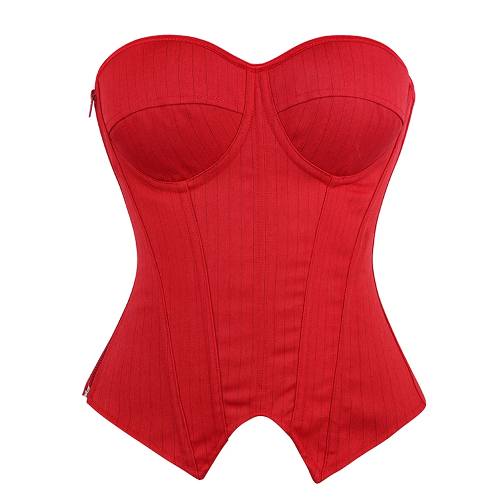 Becirzet Damen Overbust-Korsett mit Reißverschluss, gestreift, Schnür-Bustier, Taillenformer, Bauchkontrolle, Shapewear, Oberteil für Bürodamen – Detail 23