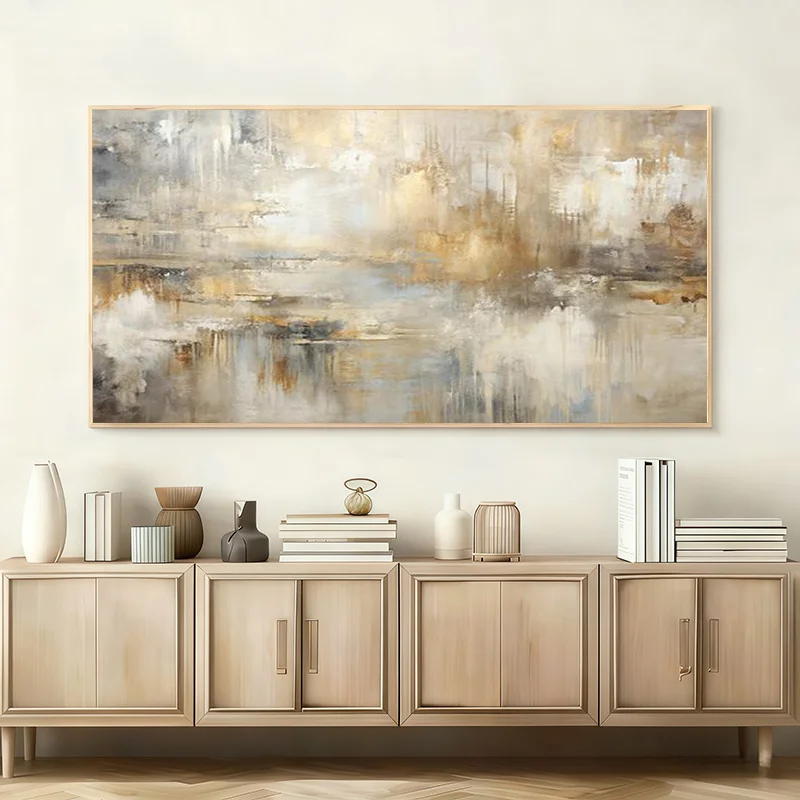 2D Flat Neutral Golden Texture Abstract Canvas Prints Poster Large Horizontal Modern Minimalism Art Prints Wall Art Home Decor