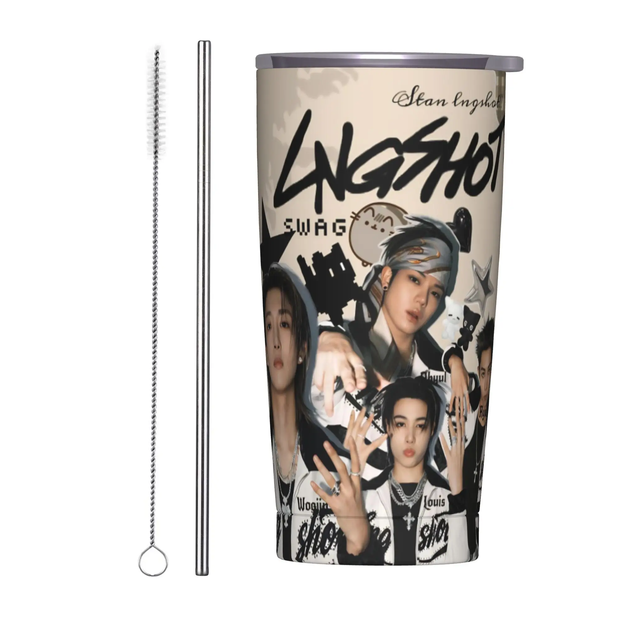 Kpop Group Lngshot  Insulated Tumbler with Straws  Stainless Steel Thermal Mug Office Home Hot Cold Drinks Cup 20oz