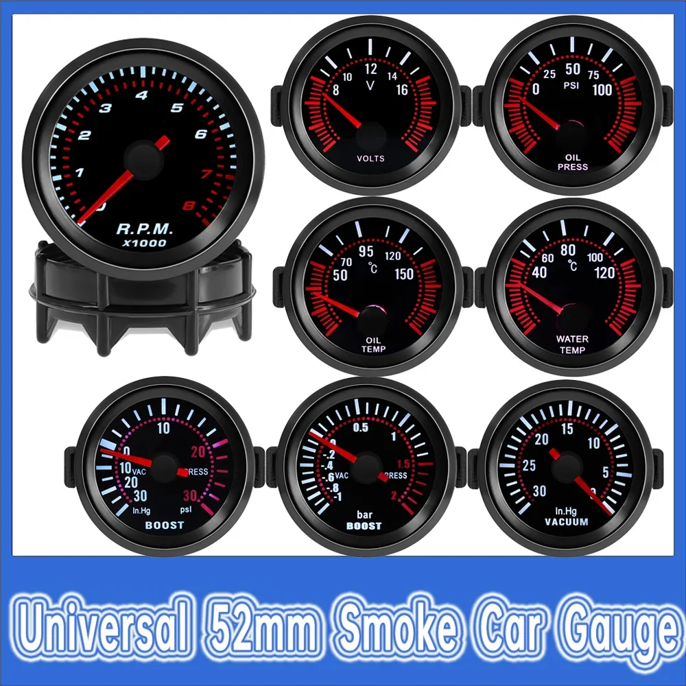 Universal 0-8000 RPM Meter Car Water Temp Oil Pressure Gauge Boost Gauge Bar/Psi Vacuum Water Temp Meter Smoke Pointer Car Gauge