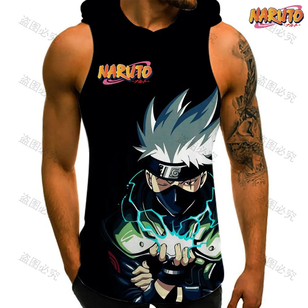 

Sportswear for Men Hooded Vest 2023 Clothes Naruto T-shirts Men's Essentials Bodybuilding Y2k Clothing Streetwear Gym Anime New