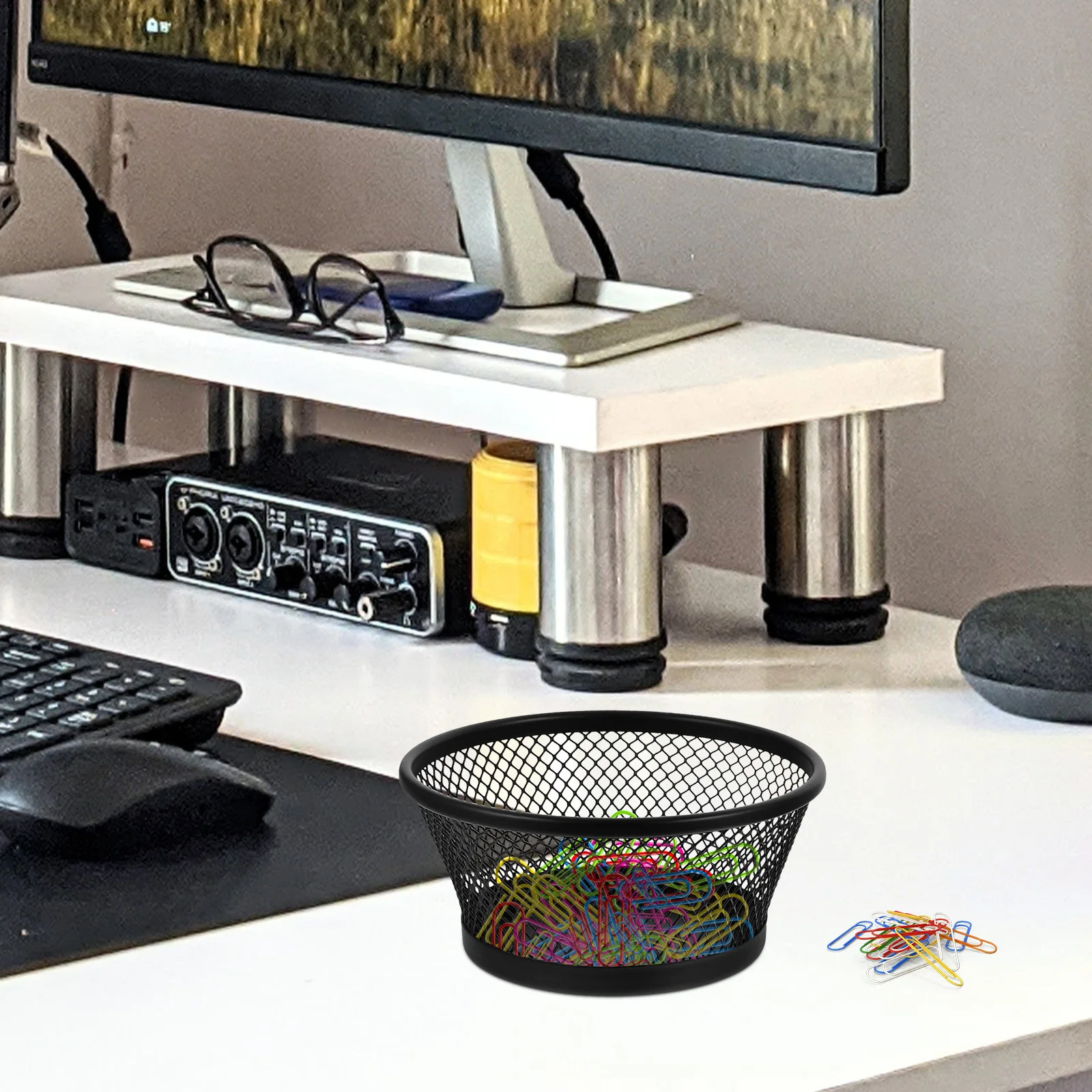 책상 정리함 및 사무용품 선물 용품을 위한 2개 휴대용 금속 메쉬 종이 클립 디스펜서