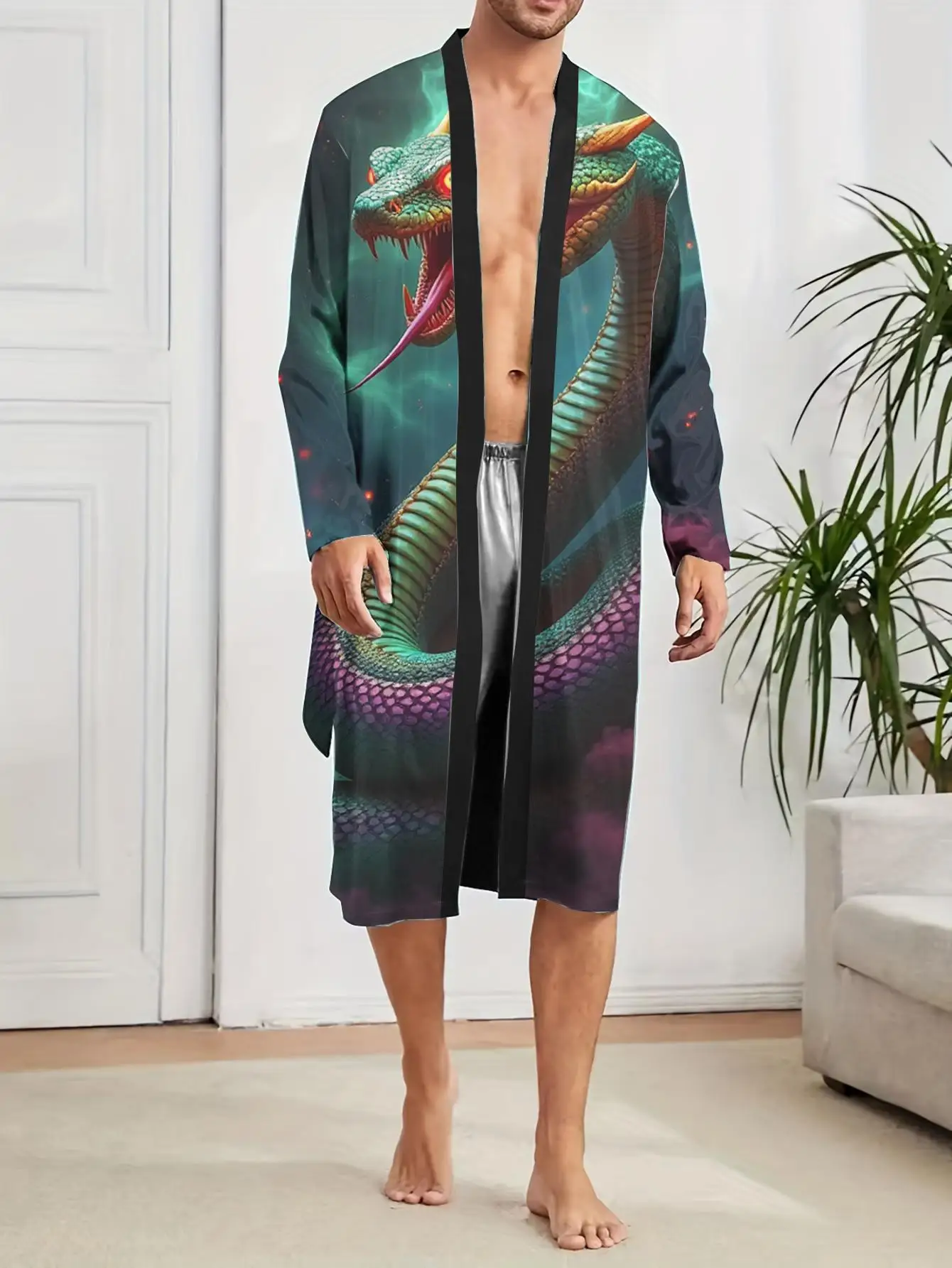 

1pc Men's Robes 2026 Spring/Summer 3D Printed Dressing Gown Funny Pajamas Sleepwear Nightie for Men Graphic Robe Polyester