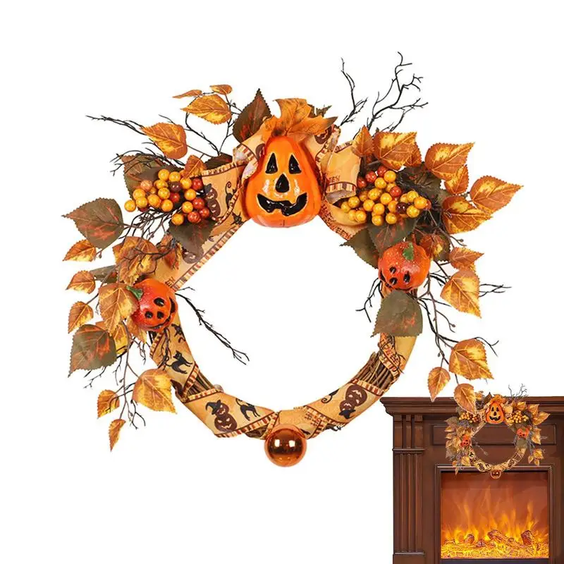 

Berry Wreath Halloween Front Door Wreath Autumn Wreath With Pumpkins Maple Leaves Berries Halloween Wreath Holiday Prop Decor