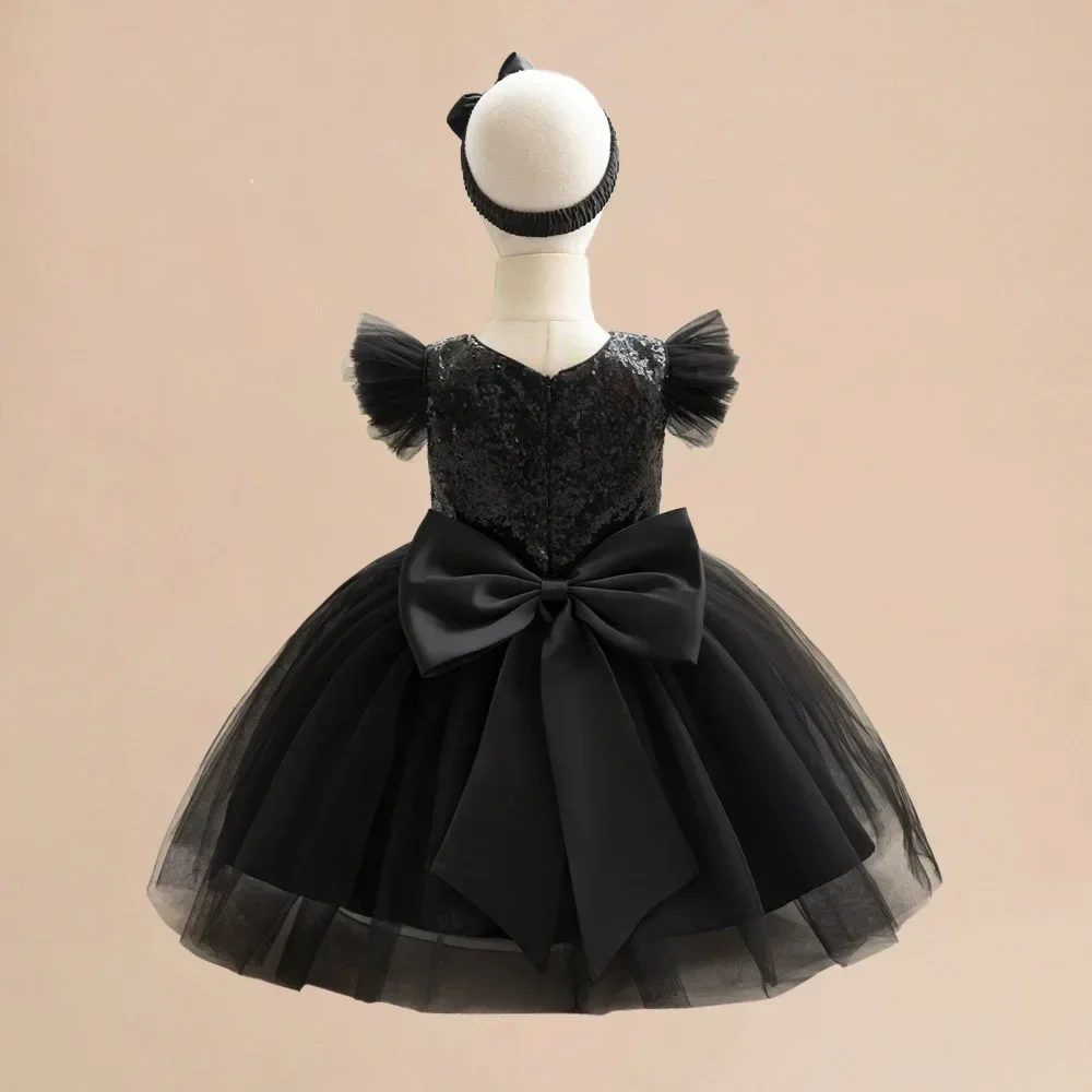 Fluffy Christmas Girls Princess Black Dress Sequins Halloween Baby Kids Evening Party Prom Gown Tulle Summer Children Dresses