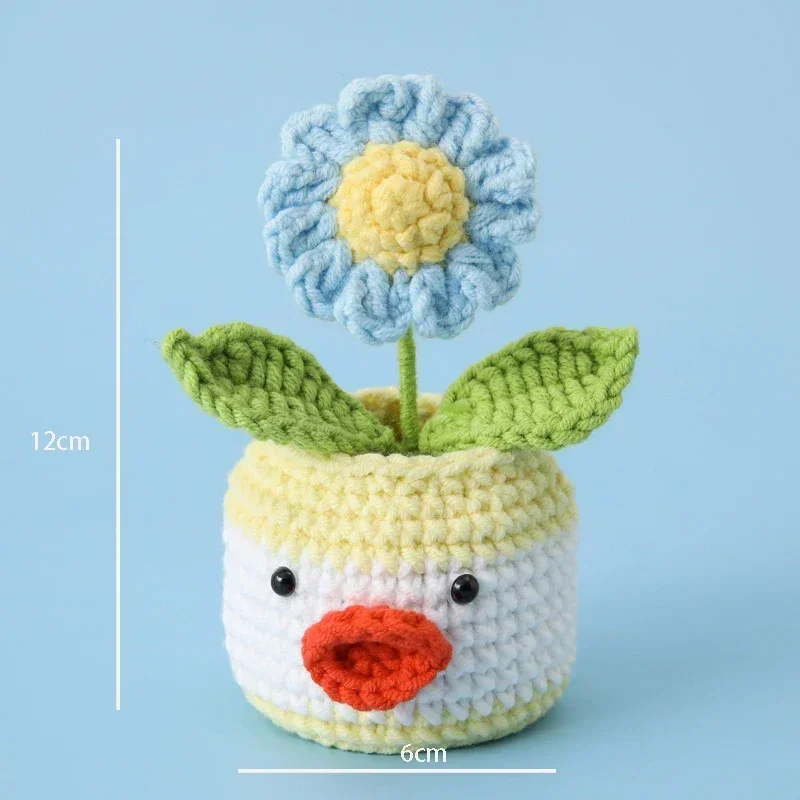 Mini Animal Crochet Potted Cute Handwoven Cartoon Flowers Creative Hand-knitted Car Home Desktop Shelf Decor Items Gift