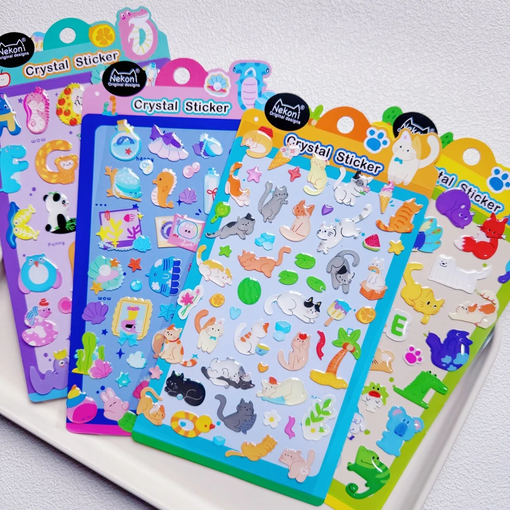 NEKONI Kawaii Animals Cartoon Crystal Stickers Scrapbooking Diy Journal Cute Stationery Sticker School Supplies