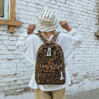 TRAVEASY 2024 Fashion Women Leopard Print Backpacks Large Capacity Handbag Corduroy Lady Schoolgirls Sac A Dos Adolescent Fille
