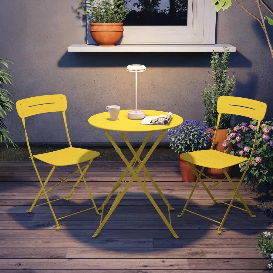 Grand patio Premium Frame Patio Bistro Set Colorful Folding Outdoor Patio Furniture Sets 3-Piece Patio Table and Chair Set with