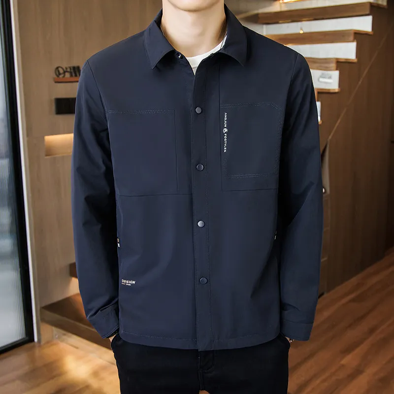 

Мужская повседневная модная ветрозащитная куртка с воротником, весенняя молодежная верхняя одежда из полиэстера с длинными рукавами, стандартный крой