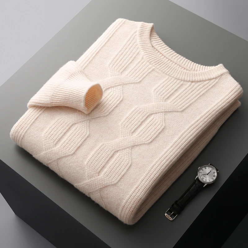 Men's Pullover Round Neck Thickened Sweater 100% Pure Wool Autumn And Winter New Loose Relaxed Business Large Knitted Bottom Top