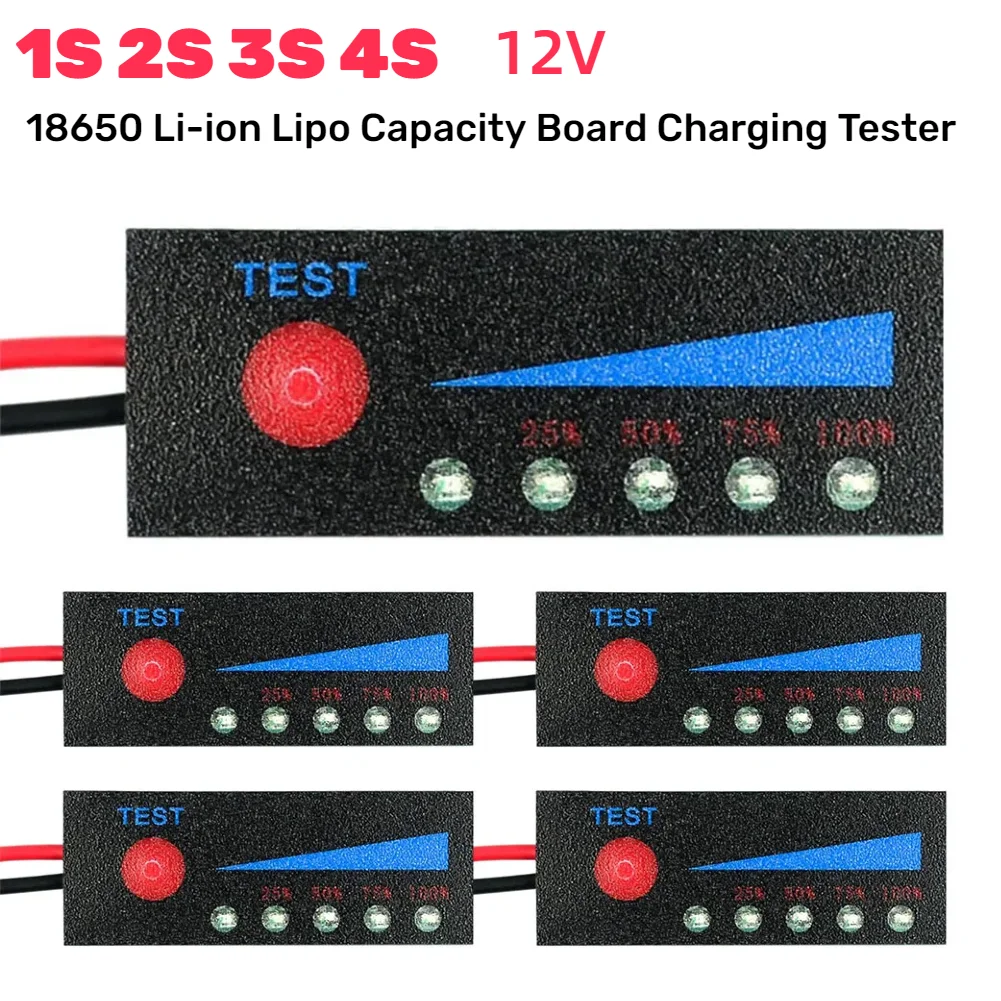 Intelligent Battery Display 3.7V Battery Capacity LED Display Power Indicator 1S 2S 3S 4S Lithium Battery Level Indicator