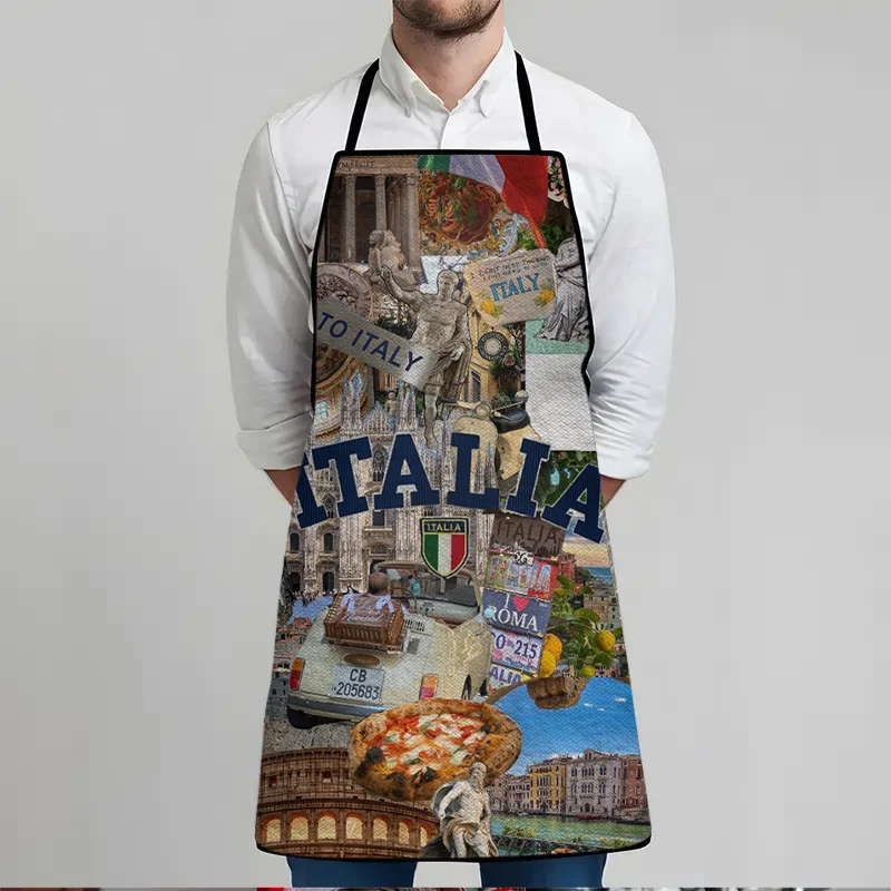 A Unisex Italian-Themed Apron - Durable Polyester Chef'S Apron Featuring Vibrant Italian Symbols One Size