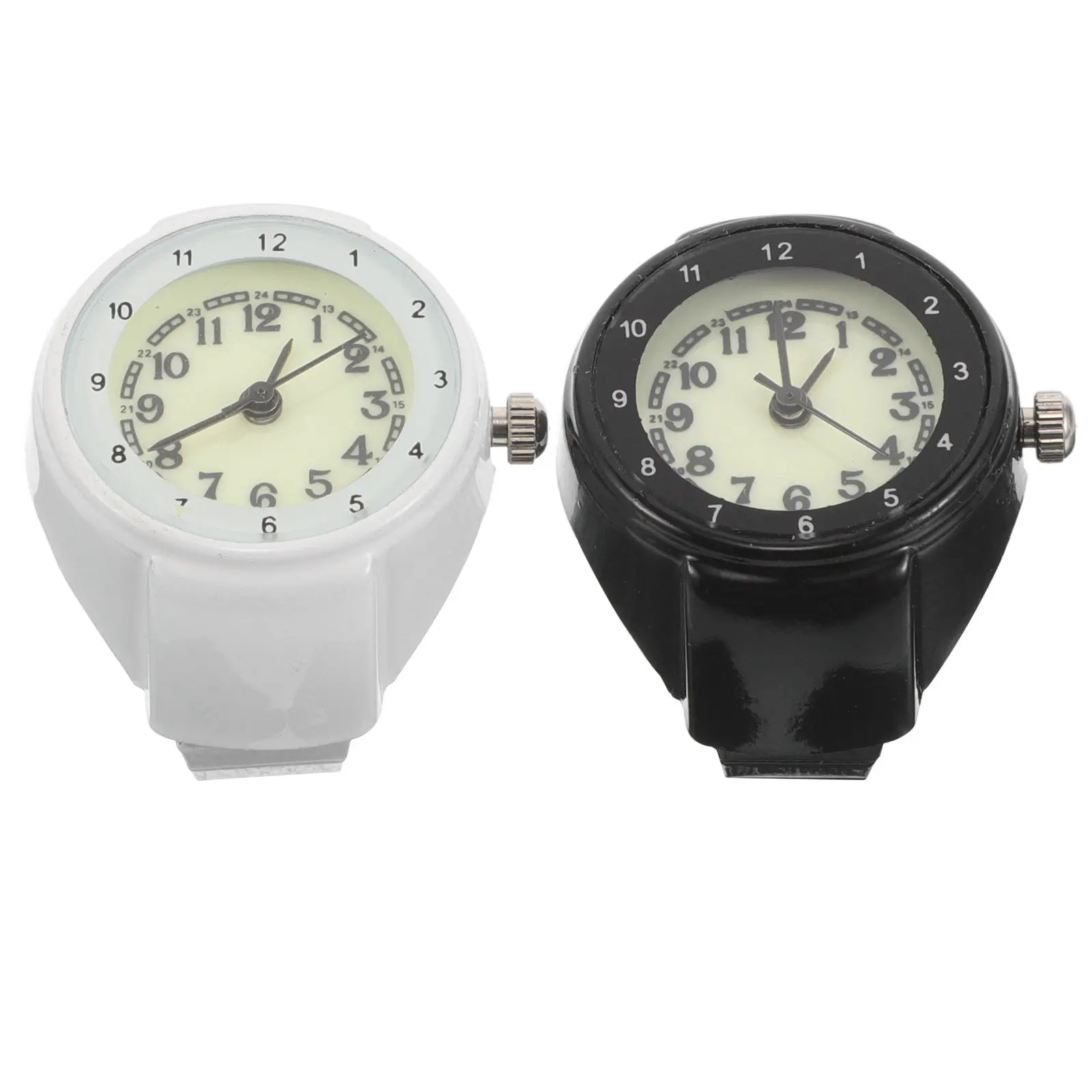 2Pcs Mini Ring Watch Stainless Steel Luminous Analog Finger Watch with Arabic Numeral Dial Retro Glow in Dark Clock Ring for Men