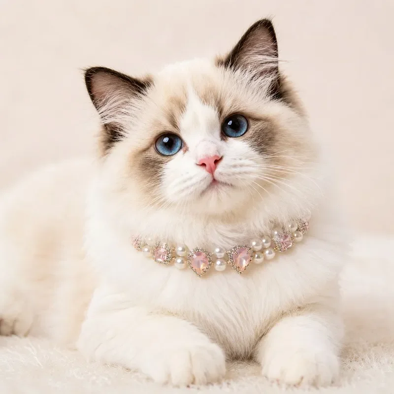 Luxury court style pet pearl necklace pink rhinestone pendant cat and dog collar cross-border explosion factory direct sales