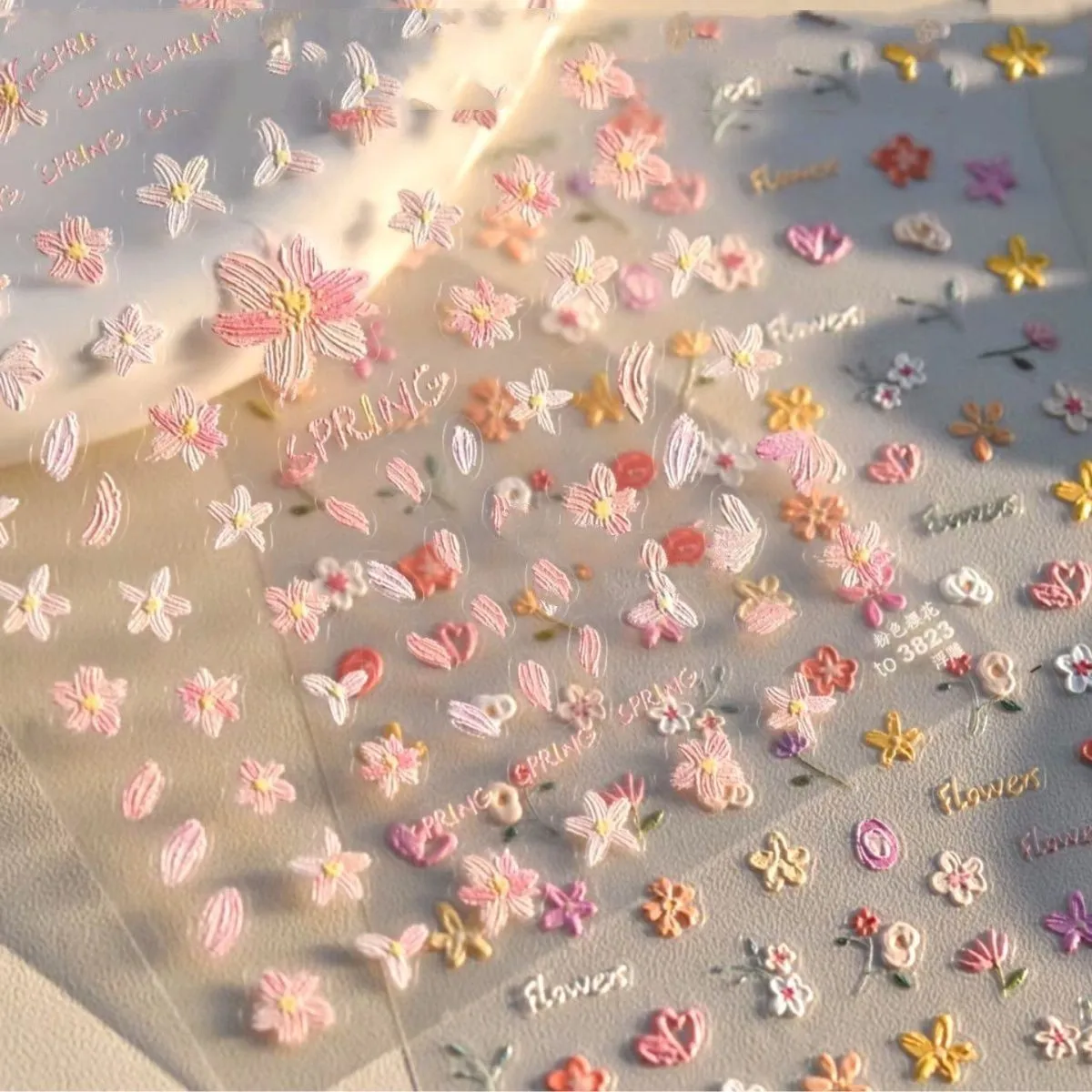 

Hot Selling Fresh Spring Nail Art Stickers1pcs 3D Embossed Wildflower Waterproof Self Adhesive Decals for Nail Decor