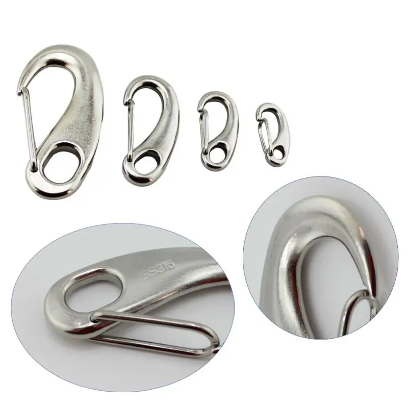 10Pcs Egg Shape Spring Snap Hooks Marine 316 Stainless Steel Multifunctional Hiking Camping Belt Carabiner Quick Release Hook