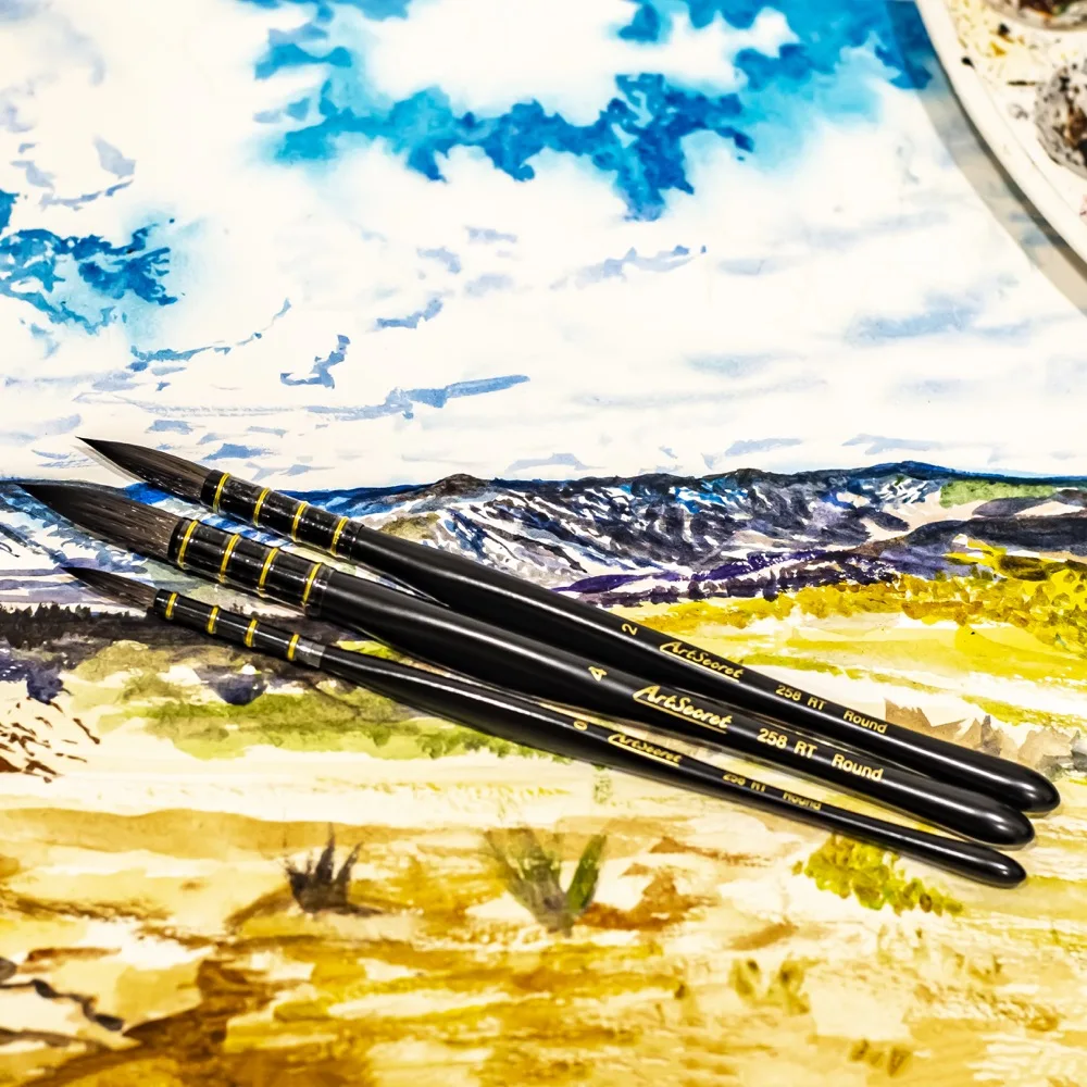 Artsecret 3-pcs Professional Paint Brushes Set Triangular Handle Painting Brush Drawing for Watercolor Oil Acrylic Art Accessory