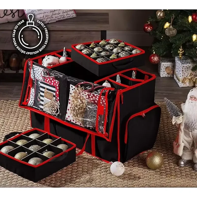Christmas ornament storage box, statue storage container, adjustable activity area, with tray, Christmas ball storage box