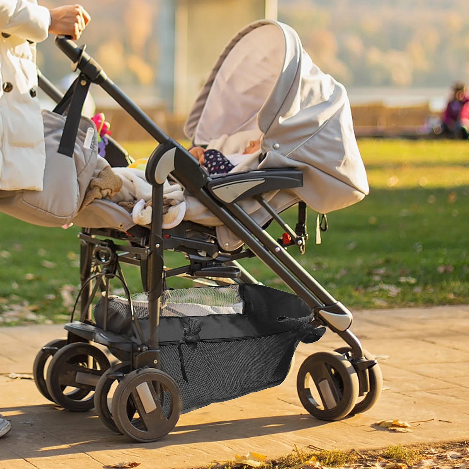 

Baby Stroller Bottom Basket Oxford Cloth Material Portable Stroller Organizer for Walks Trips Nursery Storage Pouch