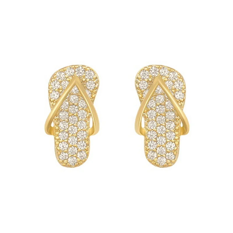 Cute Mini Shoes Slipper Zircon Stud Earrings For Women Luxury Gold Color Unusual Earrings Korean Fashion Party Jewelry