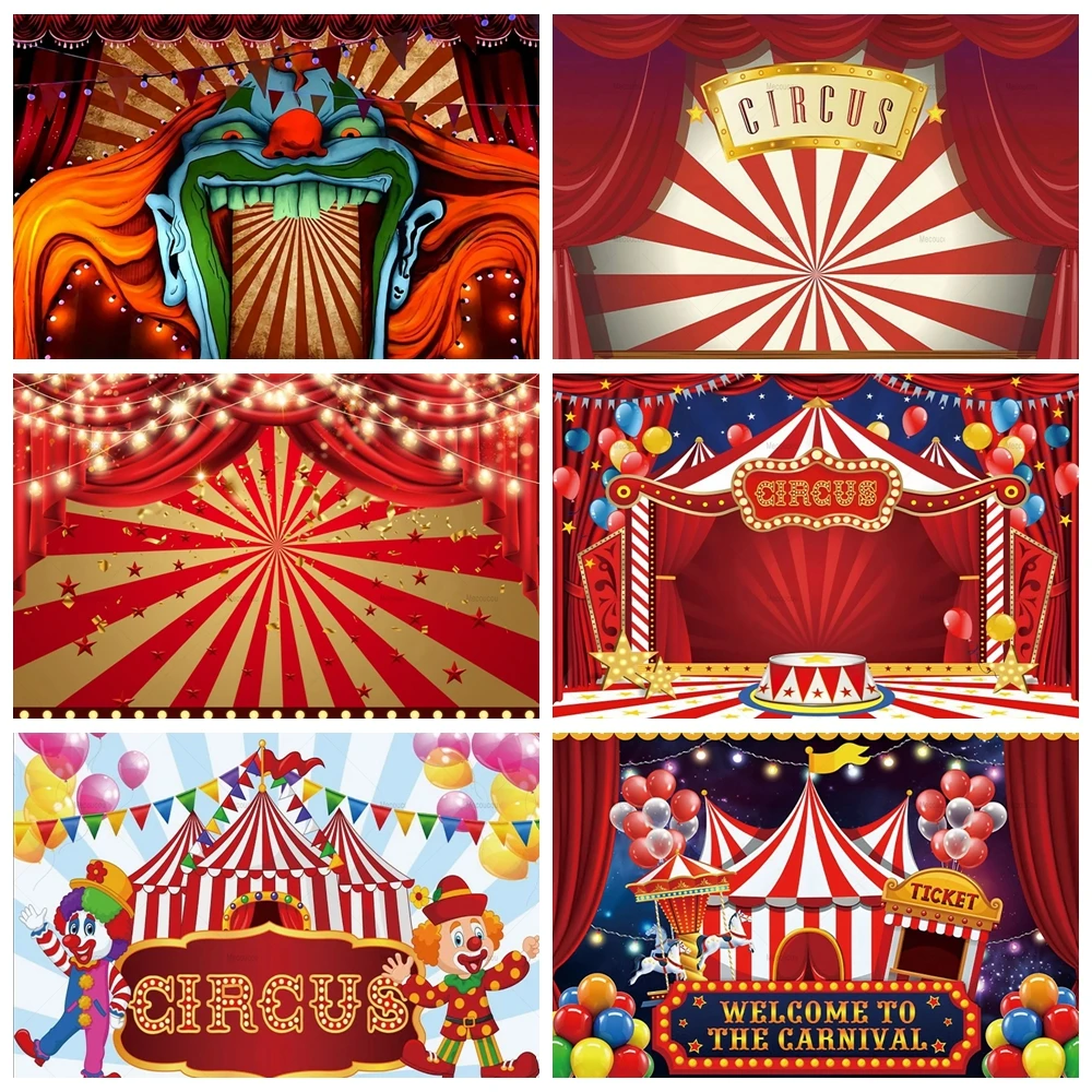 

Circus Clown Party Theme Background Newborn Birthday Gift Carnival Custom Photography Balloon Ferris Wheel Portrait Decorati