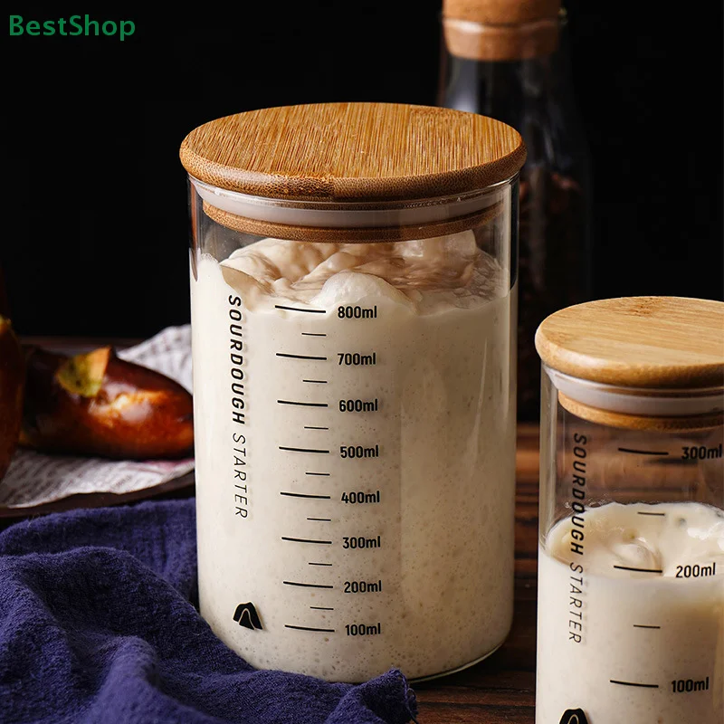 300/600/900ml Sourdough Starter Jar Clear Glass Heat Resistant Sourdough Starter Container Baking Fermentation Jar Food Storage