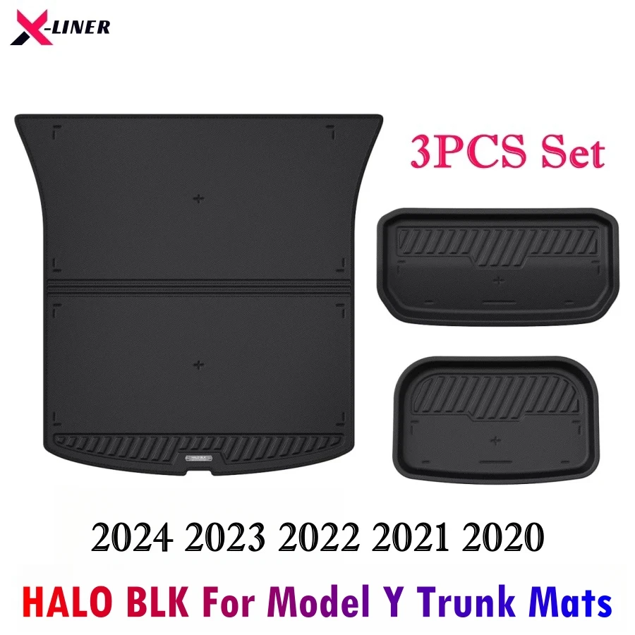 

HALO BLK For Model Y All Weather Cargo Liner Reversible Trunk Mats Set for 2024 2023 2022 2021 Tesla Model Y Frunk Trunk Cover