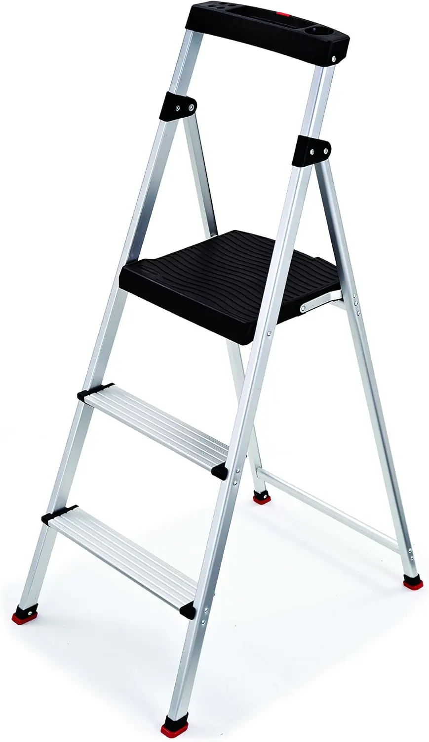 3-Step Ladder, Aluminum Lightweight Folding Step Stool with Project Top, Silver, Tested to US Safety Standards, No Assembly Requ