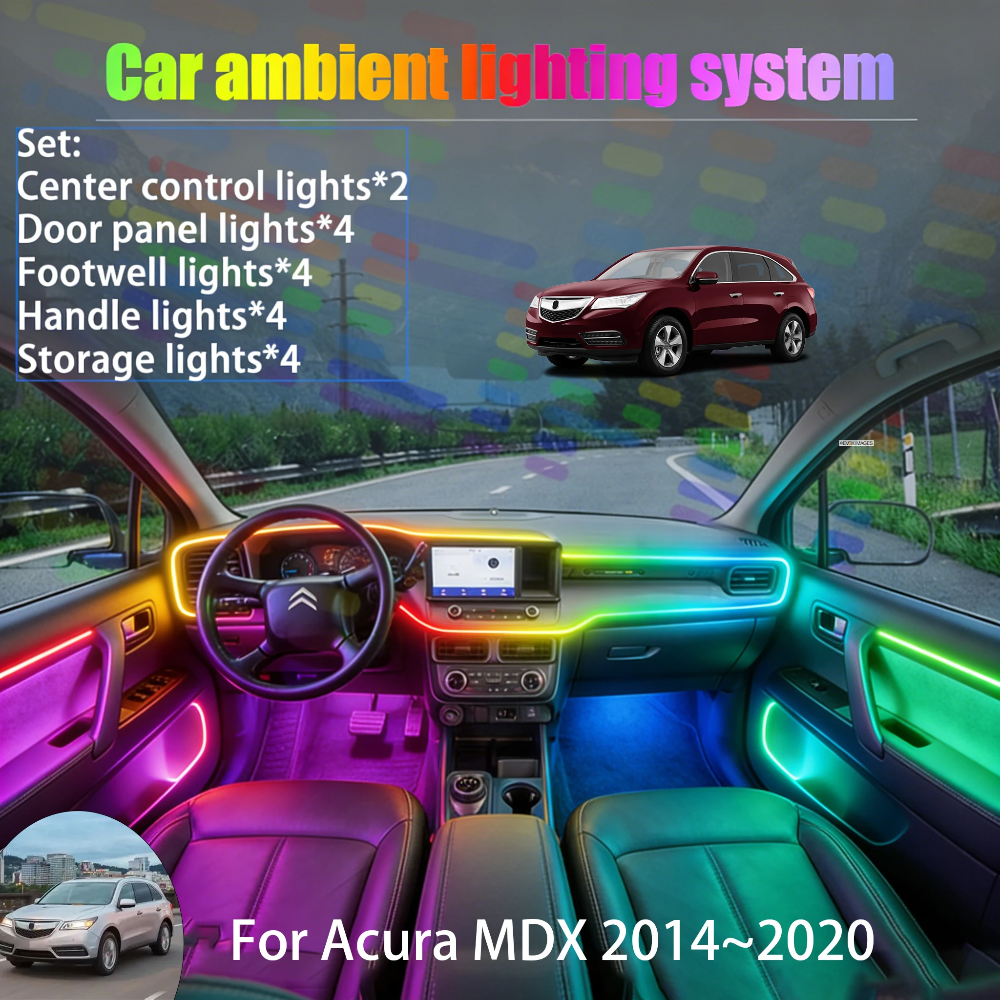 

Для Acura MDX 2014~2020 YD3 4 7 2/18 в 1: Комплект светодиодной подсветки салона и багажника USB RGB, атмосферная подсветка, автозапчасть