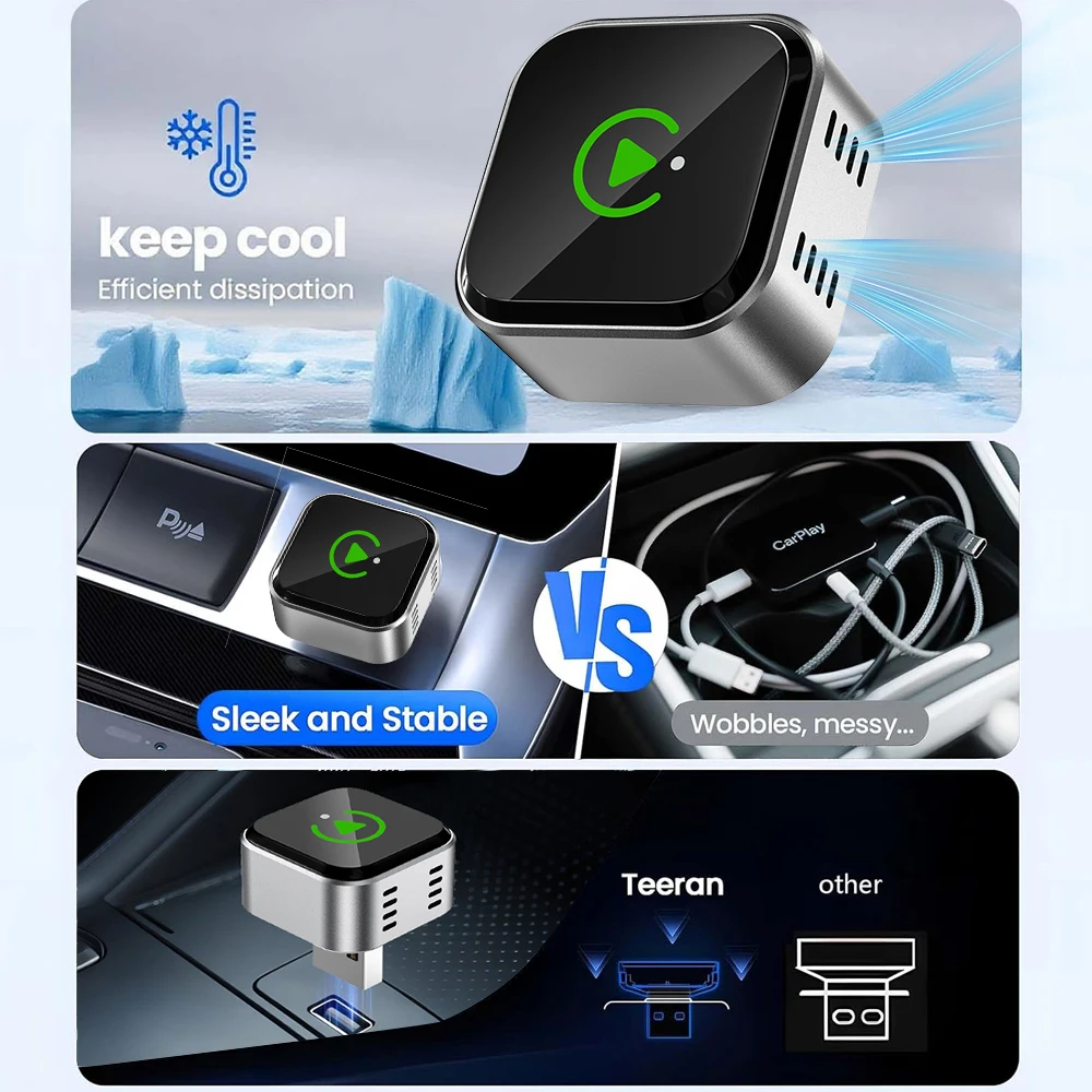 WOOBOOBOX 2026 Alloy Body 2IN1 Wireless Adapter CarPlay Android Auto Ventilation Hole Design Dongle No Need to Use the Lighting