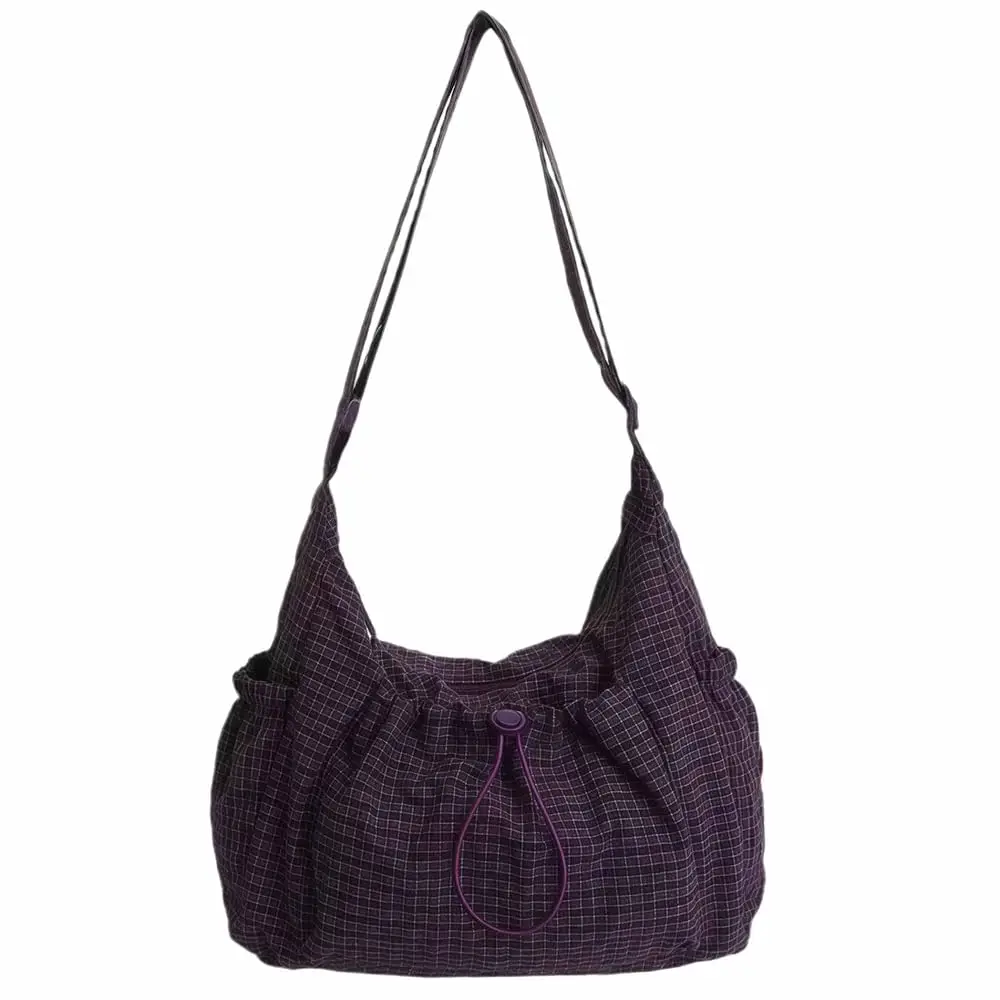 Plaid Crossbody Bags, Slouchy Hobo Crossbody Bag, Cute Messenger Bag, Nylon Crescent Crossbody Purse, Trendy Everyday Purse