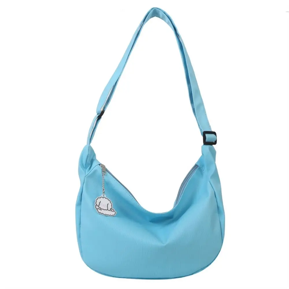 

Korean Style Lightweight Shoulder Bag Large Capacity Solid Color Canvas Bag with Pendant Cream Color Handbag Simple Dumpling Bag
