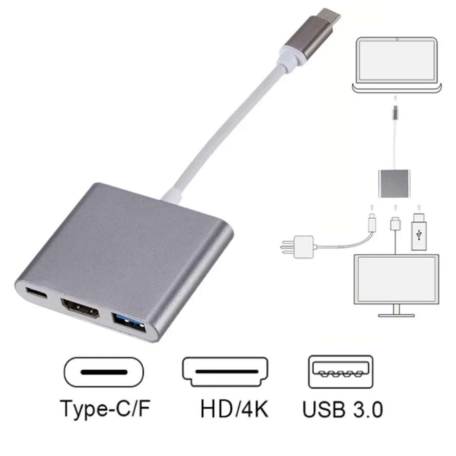 4K 1080P نوع C إلى HDMI-متوافق/ USB 3.0/ Type-C 3 في 1 محول كابل Thunderbolt 3 التبديل إلى كابل محول متوافق مع HDMI