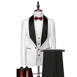 Wedding Dress Slim Fit Luxury Suits For Men Jacquard Homme Costume High Quality Fashion Male Blazer Vest  Pants