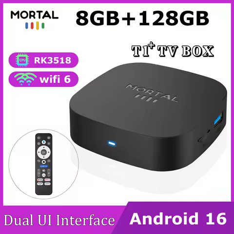 2026 New Smart TV Box T1+ RK3518 Android 16 WiFi 6 BT 5.4 Dual UI Interface 8K Ultra HD 8GB RAM 128GB ROM Smart Media Player