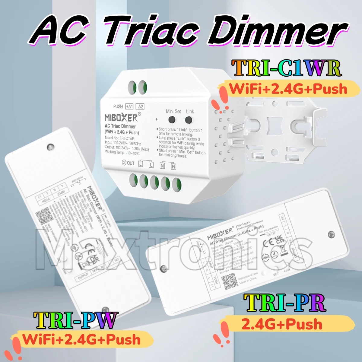 HOT AC Triac Dimmer 500W WiFi 2.4G Push Push Switch TRI-PR/TRI-PW/TRI-C1WR 110V 220V RF Wireless Dimming Push Dimming  LED Lamps