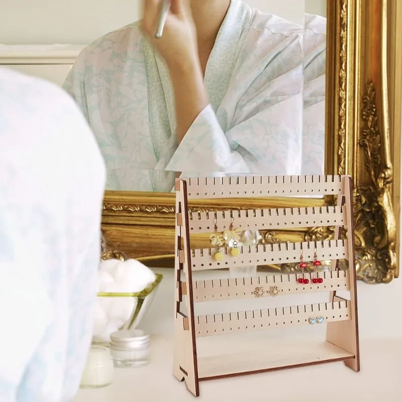 حوامل عرض القرط الخشبي ، برج المجوهرات المجمع ، منظم القرط ، حامل عشيق الأذن ، 5 طبقات ، ثقوب ، 1. #6