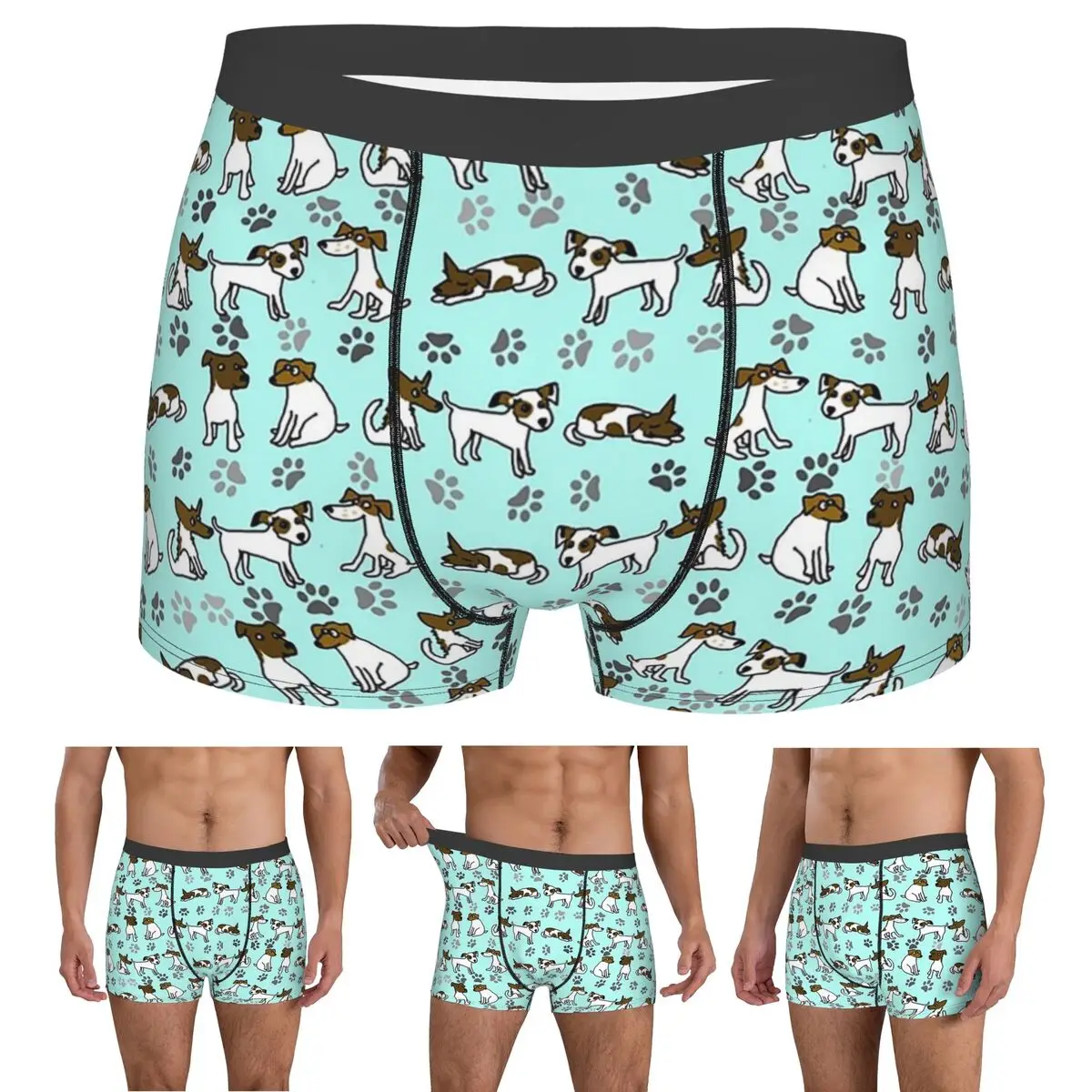 

Boxer Underpants Shorts Jack Russell Terrier Cartoon With Light Blue Background Panties Male Soft Underwear for Homme Man Gifts