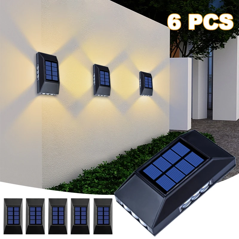 1/2//6pcs LED Solar Wall Lamp Garden Outdoor Waterproof Four Sides Glowing Light Staircase Balcony Lighting Solar Wall Lights