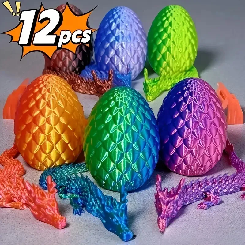 12pcs 3D Printed Dragon and Egg Sculptures - Vibrant Plastic Figurines for Christmas, Halloween, Easter, Thanksgiving Decoration