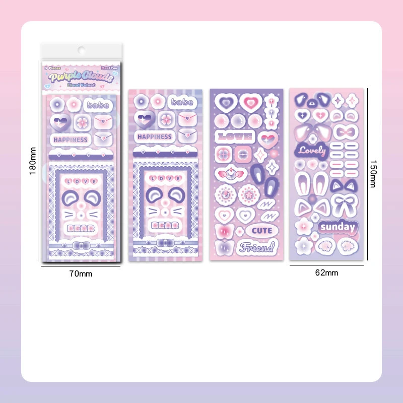 3pc/Pack Cute Cartoon Rabbit Ear Powder Blusher Pet Korean Kpop Idol Photo Card Decorative Stickers DIY Photocard Album Stickers