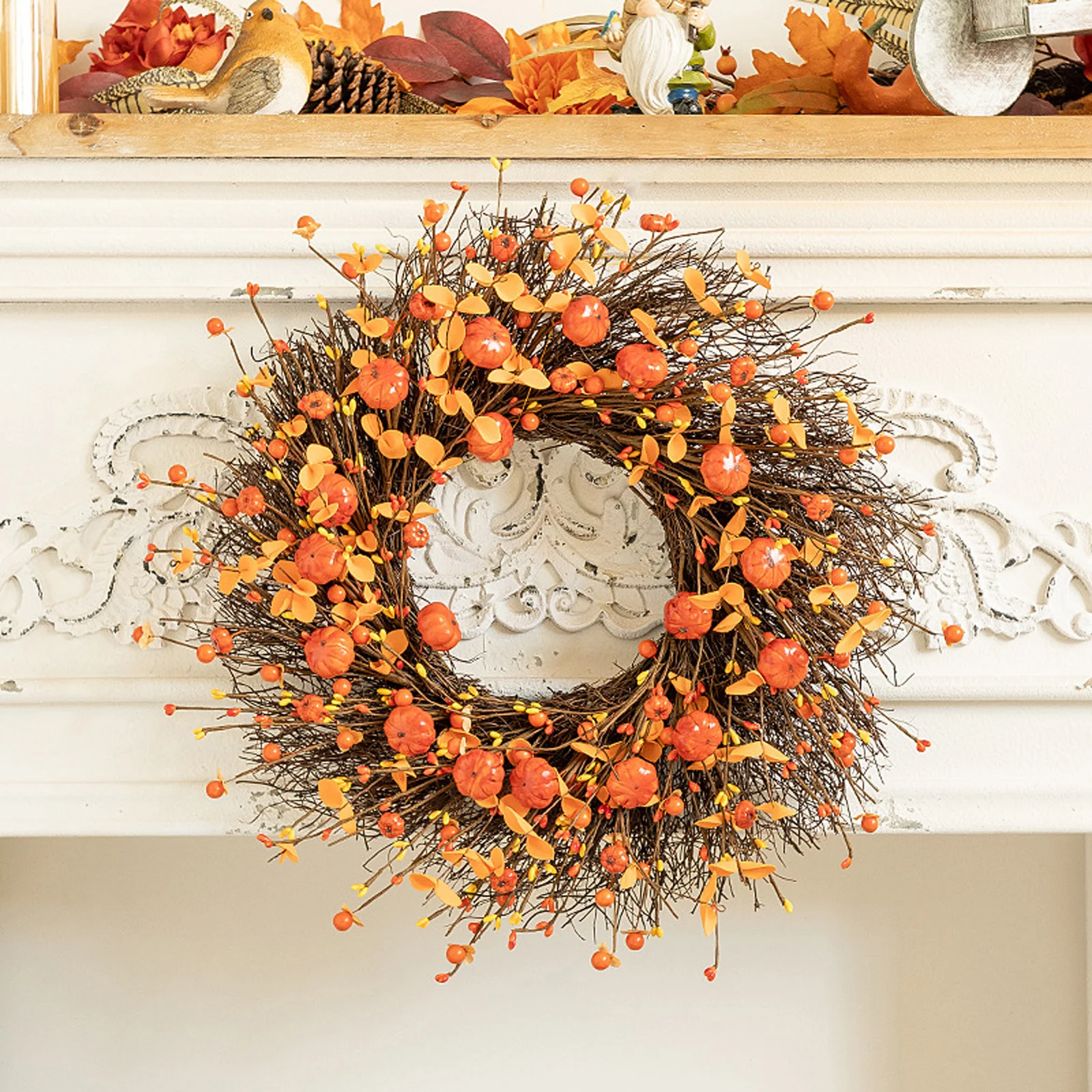 

Thanksgiving Wreath Harvest Festival Simulation Flower Wreath Pumpkin Branch Festival Gift For Friends Holiday Scene Decoration