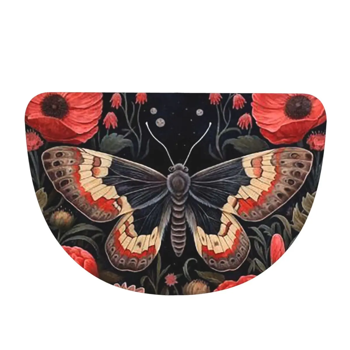 Boho Bee And Moth Butterfly Soft Flannel Half Round Doormat Non Slip Bathroom Mat Absorbent Floor Carpet for Home Bedroom