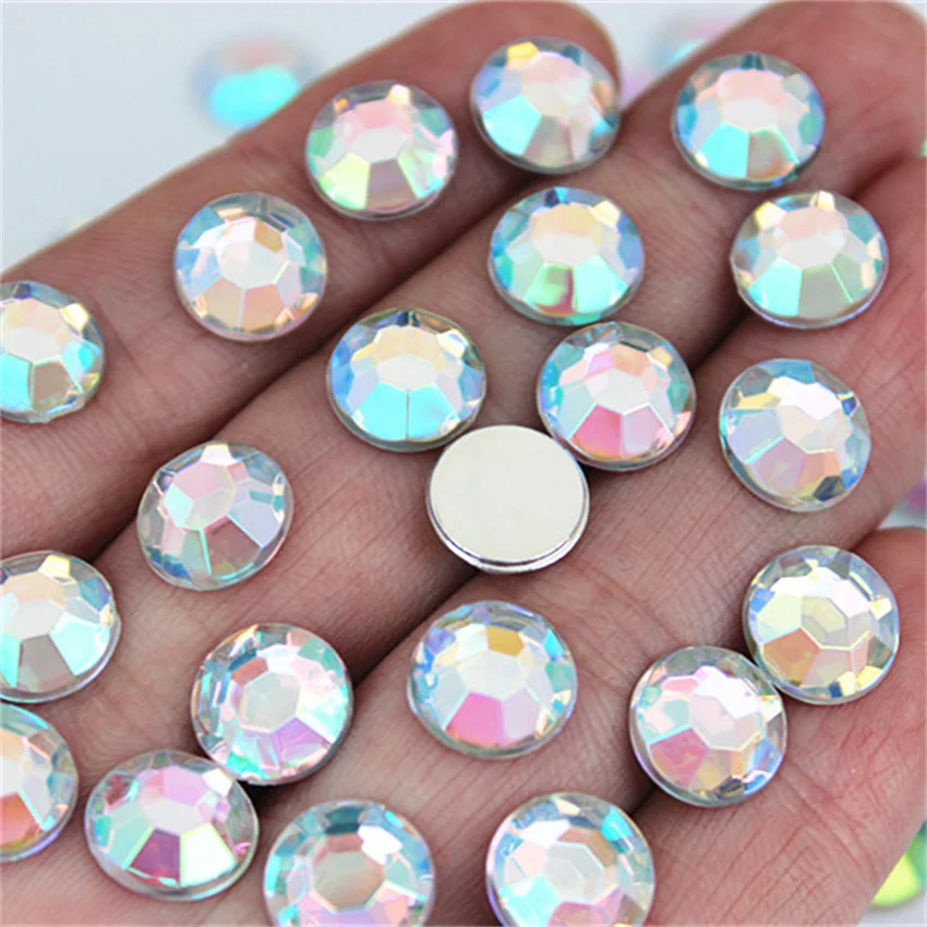 Cong Shao 100pcs 10mm Colorful Round Stones And Crystals Flatback Acrylic Rhinestone Trim Scrapbook Wedding Dress Button ZZ70