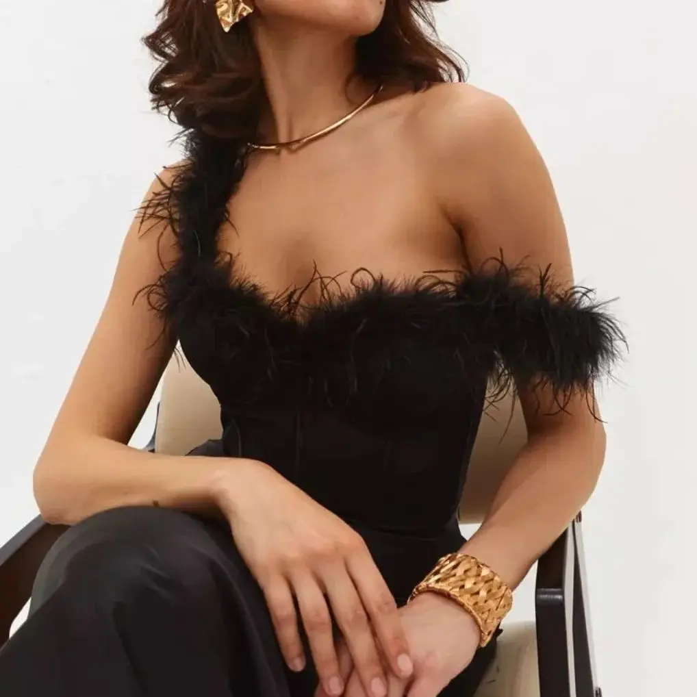 

Corset With Feather Sexy Sleeveless Mesh Top Push Up Bra 2025 Summer Camis Women Adjustable Straps Crop Tank Tops Slim Underwear