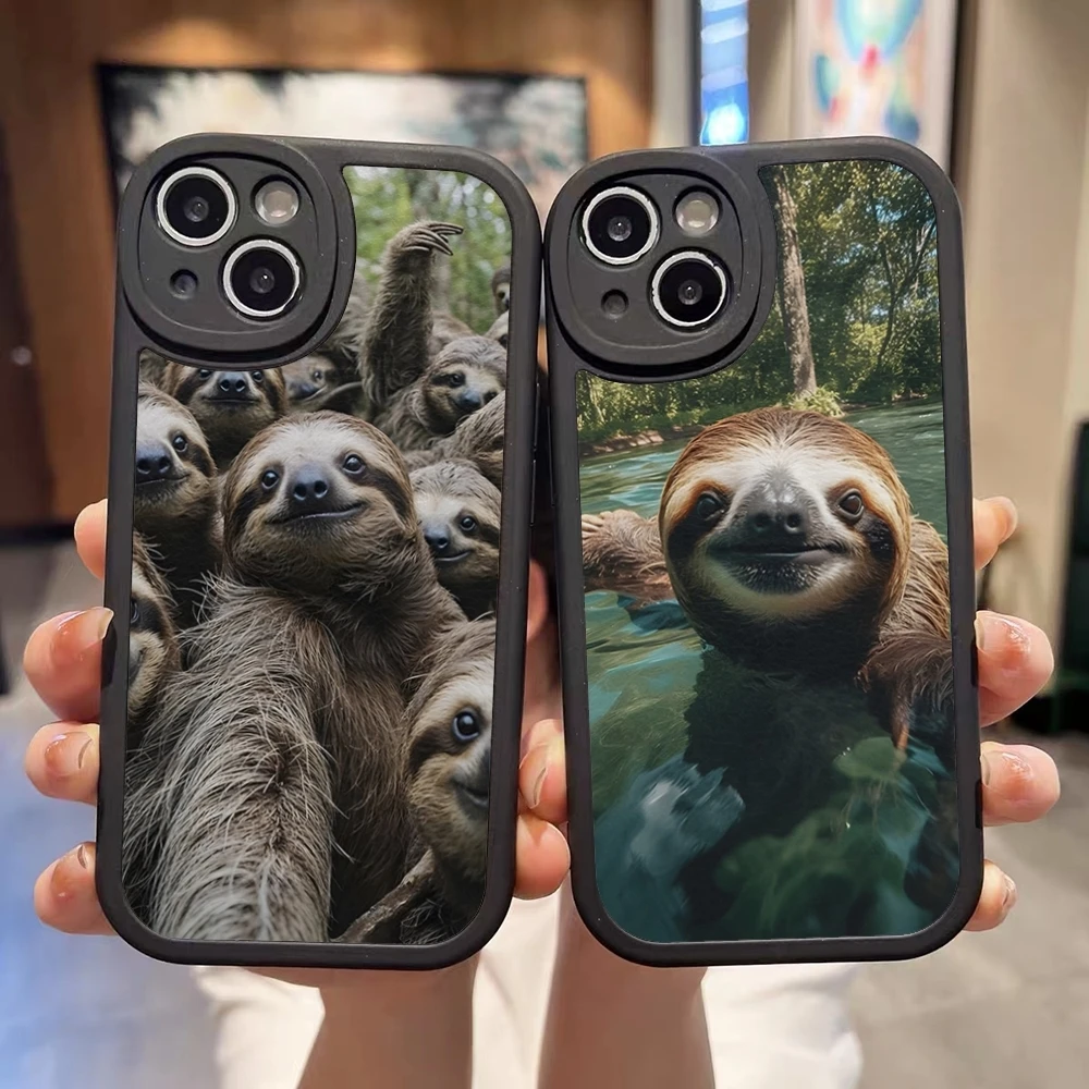 Cute Sloth Animals Phone Case For Iphone 15 Pro Max 14 Plus 11 13 Pro 12 X Xr Xs 7 8 Puls Se Lambskin Silicone Soft Cover