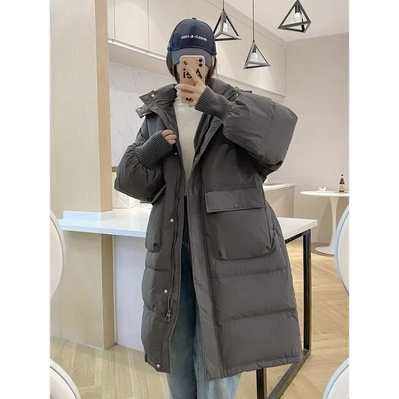 Casaco de inverno retrô grosso quente feminino, casaco branco de pato para baixo, Parkas longas, outerwear, marca, rosa, branco, preto, roupas femininas