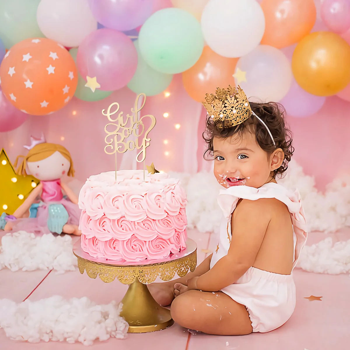 Decoração de bolo gênero revelar topper menino menina decoração bebê ornamento aniversário flash